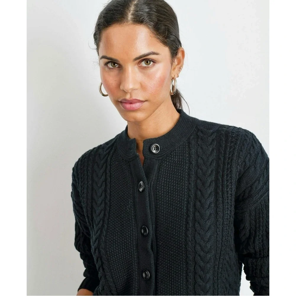 Alex Mill Cable Knit Nico Chunky Cardigan - Black Drop Shoulder Button Up Cardi - Picture 4 of 11